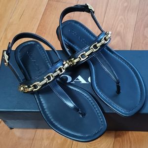 Coach Jenna black and gold thong sandals